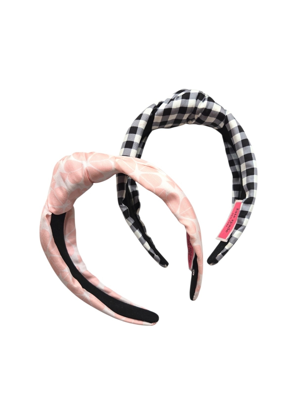 Set of Two KATE SPADE Knotted Headbands Pink Floral + Black White Gingham
